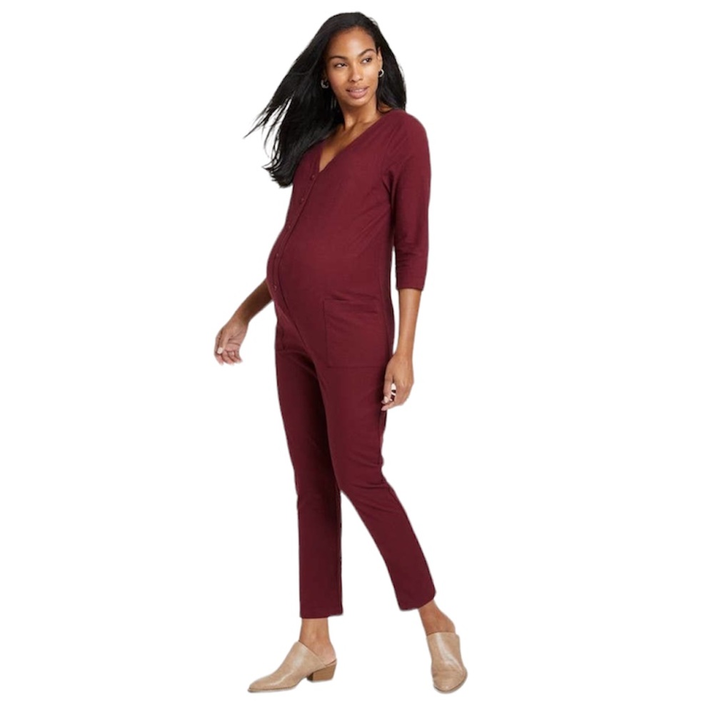The Nines by HATCH Button-Front Maternity Jumpsuit in Wine Red - NWT
